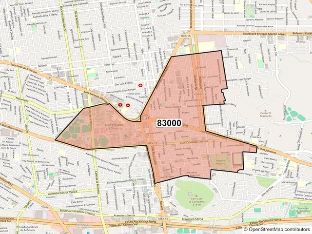 Mapa del código postal 83000, Hermosillo, Sonora