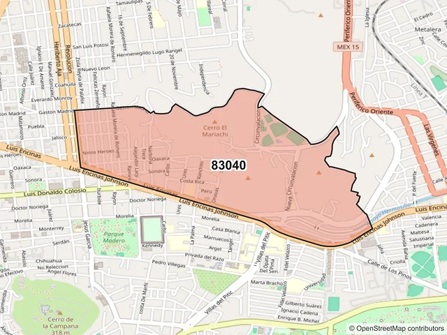 Mapa del código postal 83040, Hermosillo, Sonora