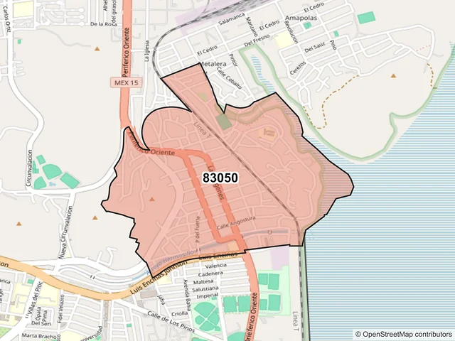 Mapa del código postal 83050, Hermosillo, Sonora