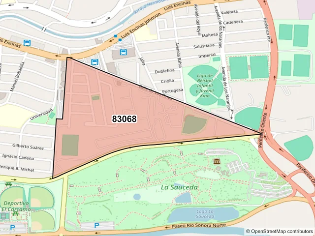 Mapa del código postal 83068, Hermosillo, Sonora
