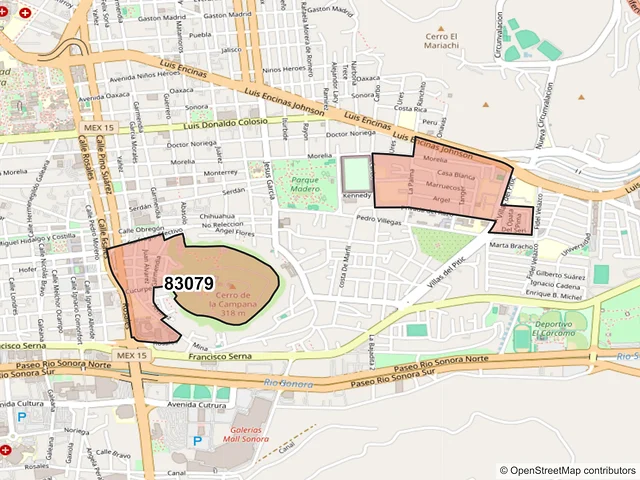 Mapa del código postal 83079, Hermosillo, Sonora