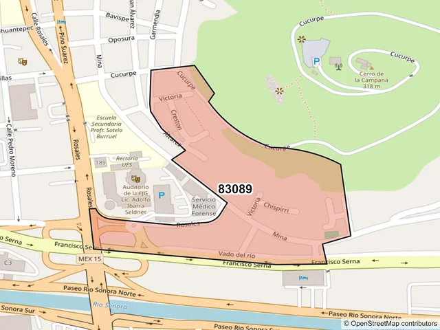 Mapa del código postal 83089, Hermosillo, Sonora