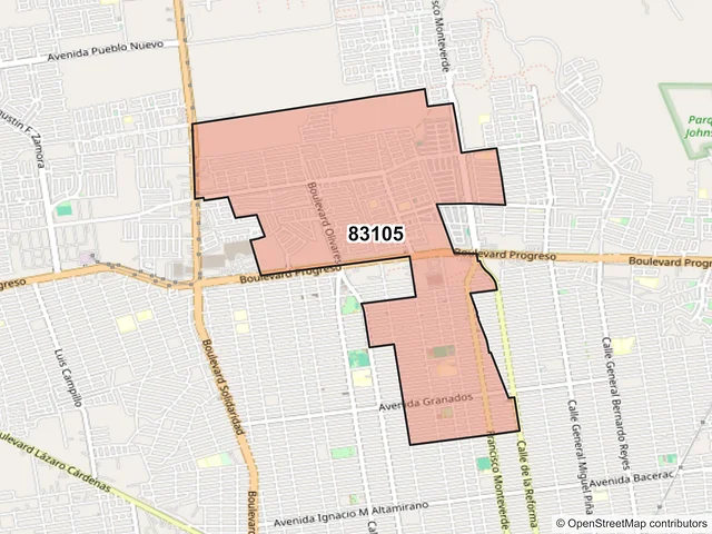 Mapa del código postal 83105, Hermosillo, Sonora