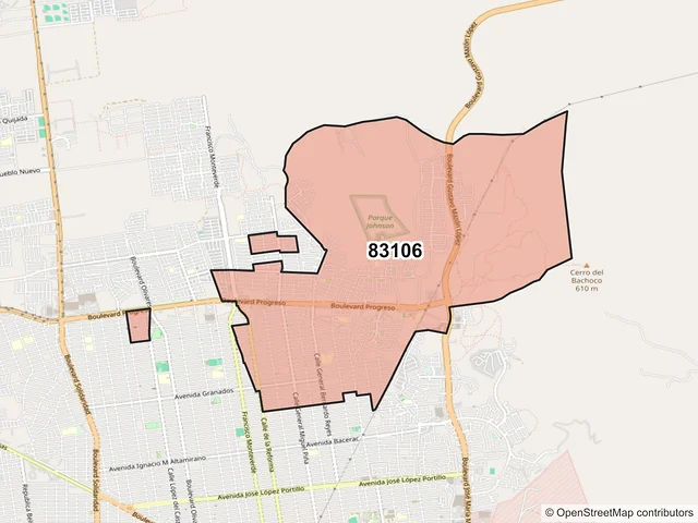 Mapa del código postal 83106, Hermosillo, Sonora