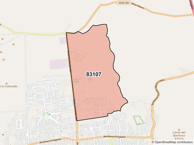 Mapa del código postal 83107, Hermosillo, Sonora