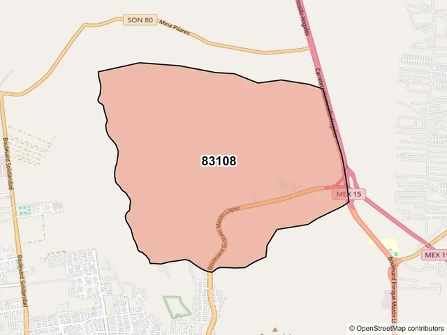 Mapa del código postal 83108, Hermosillo, Sonora