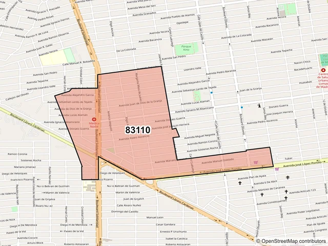 Mapa del código postal 83110, Hermosillo, Sonora