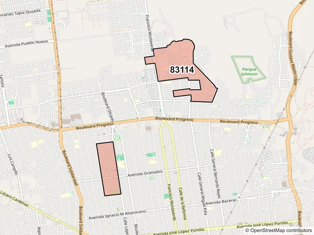 Mapa del código postal 83114, Hermosillo, Sonora
