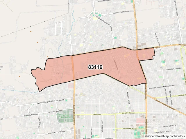 Mapa del código postal 83116, Hermosillo, Sonora