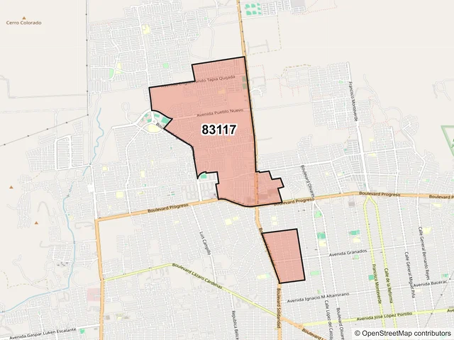 Mapa del código postal 83117, Hermosillo, Sonora