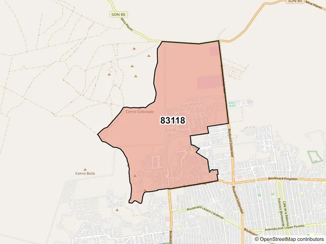 Mapa del código postal 83118, Hermosillo, Sonora