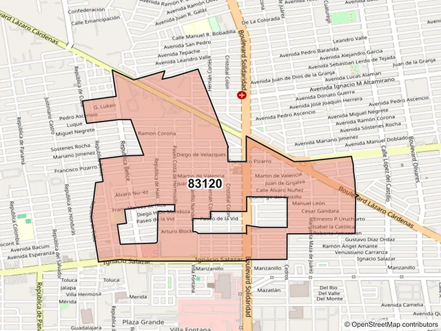 Mapa del código postal 83120, Hermosillo, Sonora