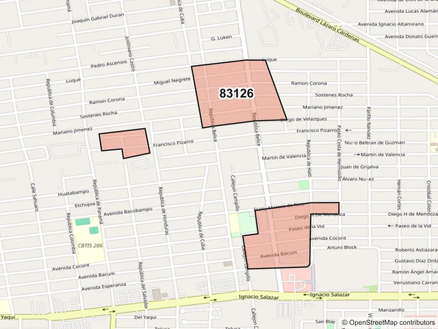 Mapa del código postal 83126, Hermosillo, Sonora