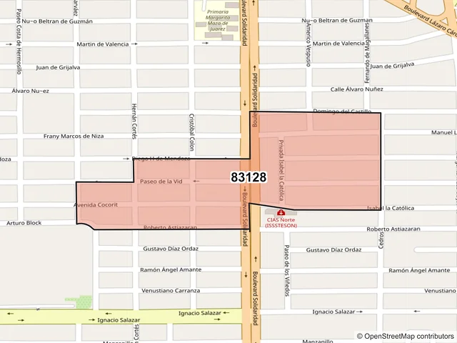 Mapa del código postal 83128, Hermosillo, Sonora
