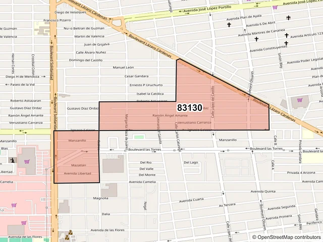 Mapa del código postal 83130, Hermosillo, Sonora