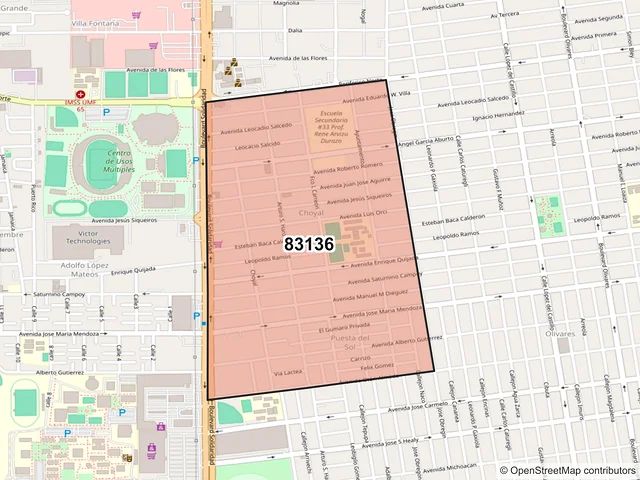 Mapa del código postal 83136, Hermosillo, Sonora