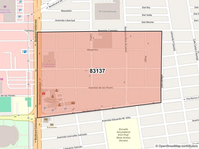Mapa del código postal 83137, Hermosillo, Sonora