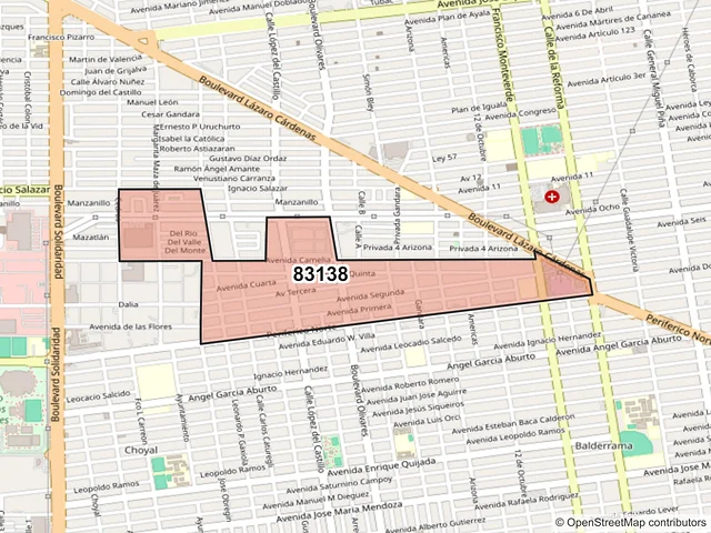 Mapa del código postal 83138, Hermosillo, Sonora