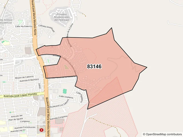 Mapa del código postal 83146, Hermosillo, Sonora