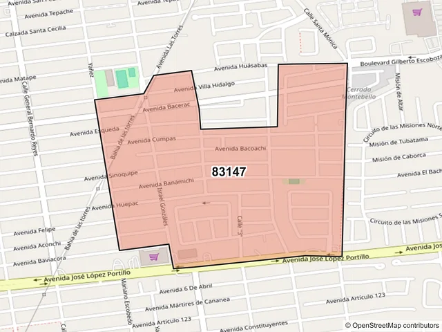 Mapa del código postal 83147, Hermosillo, Sonora