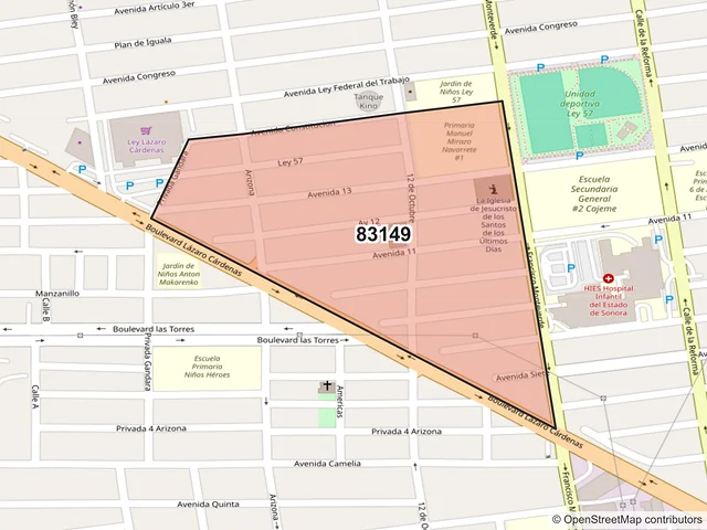 Mapa del código postal 83149, Hermosillo, Sonora