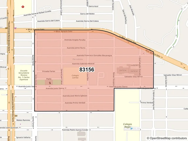 Mapa del código postal 83156, Hermosillo, Sonora