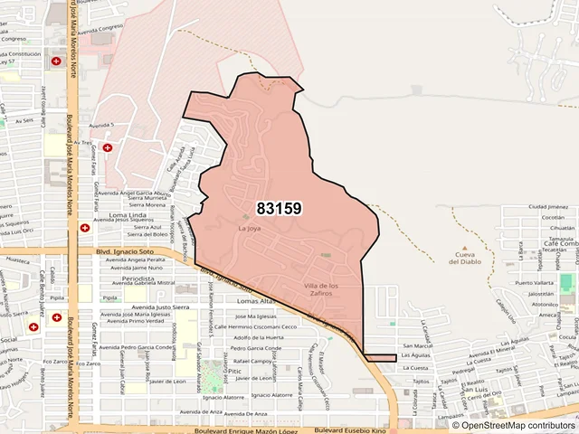 Mapa del código postal 83159, Hermosillo, Sonora