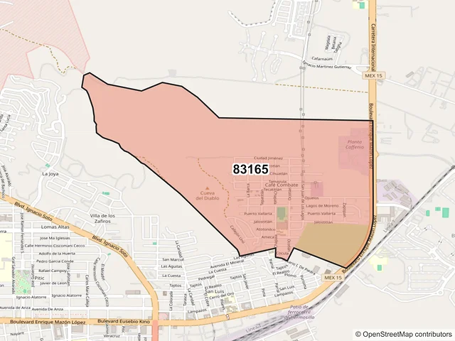 Mapa del código postal 83165, Hermosillo, Sonora
