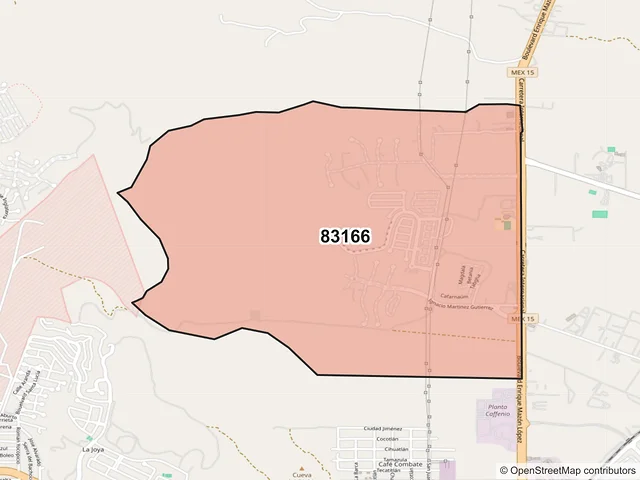 Mapa del código postal 83166, Hermosillo, Sonora