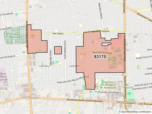 Mapa del código postal 83170, Hermosillo, Sonora