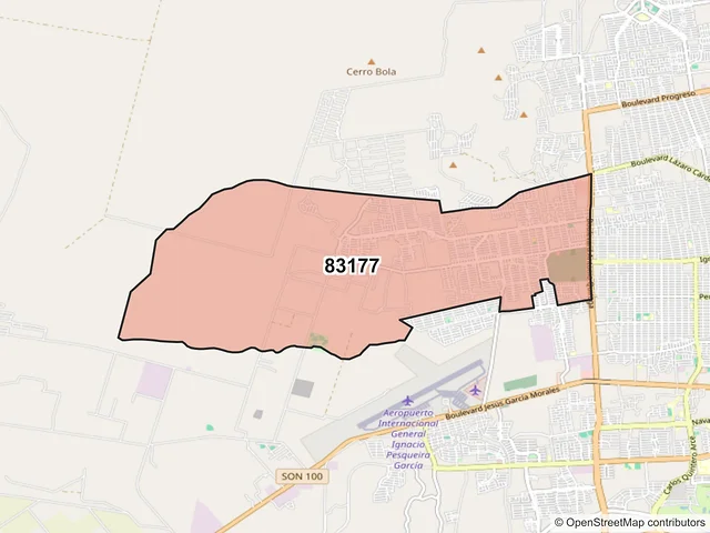 Mapa del código postal 83177, Hermosillo, Sonora