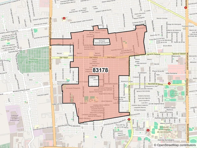 Mapa del código postal 83178, Hermosillo, Sonora