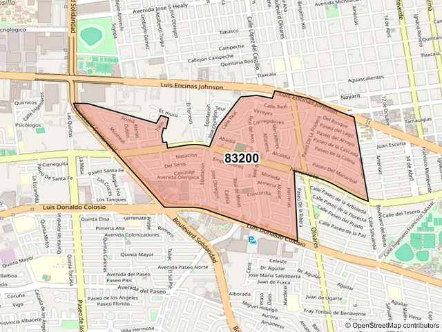 Mapa del código postal 83200, Hermosillo, Sonora