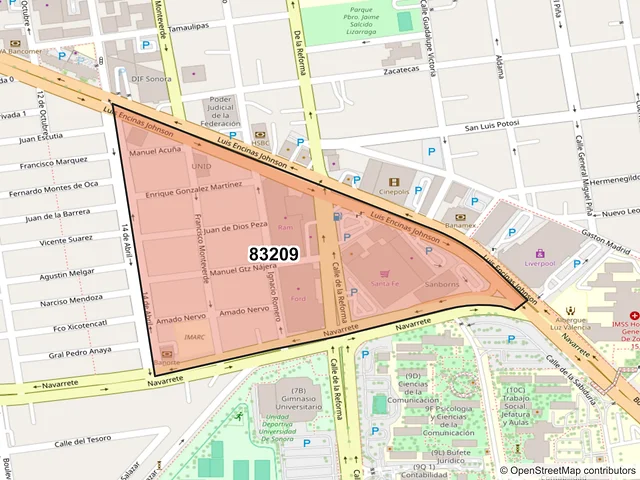 Mapa del código postal 83209, Hermosillo, Sonora