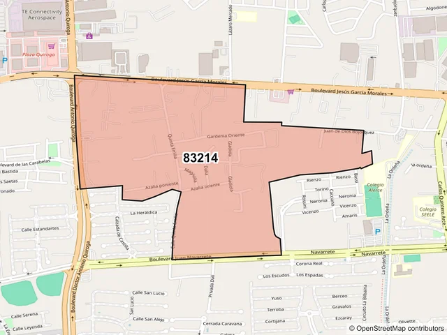 Mapa del código postal 83214, Hermosillo, Sonora