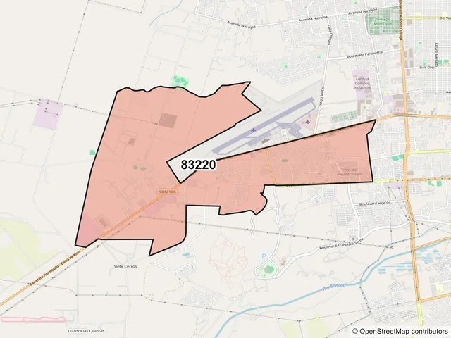 Mapa del código postal 83220, Hermosillo, Sonora