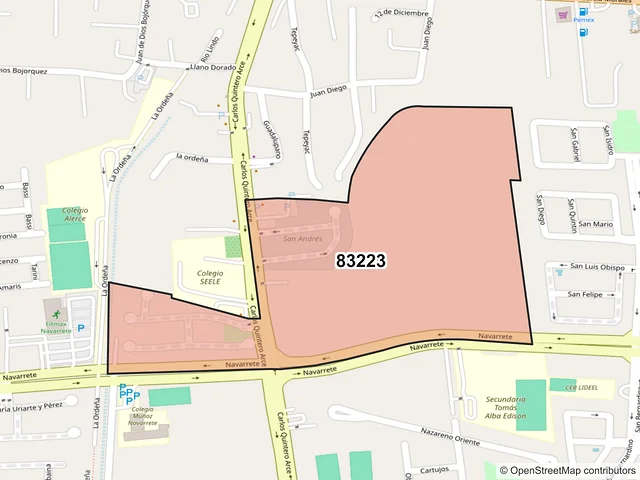 Mapa del código postal 83223, Hermosillo, Sonora