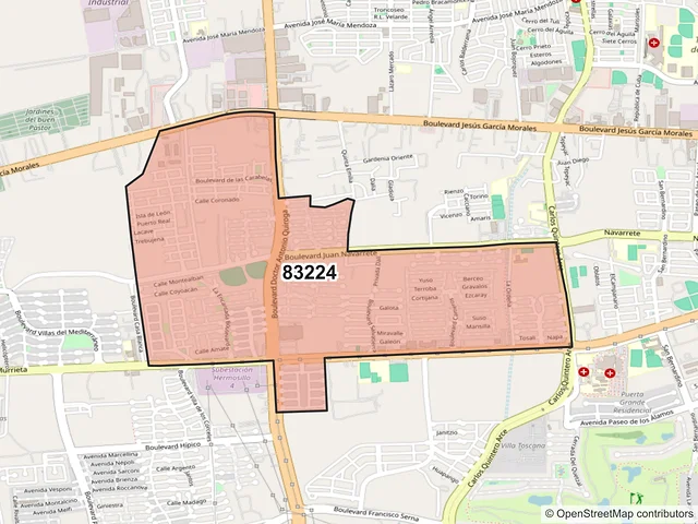 Mapa del código postal 83224, Hermosillo, Sonora