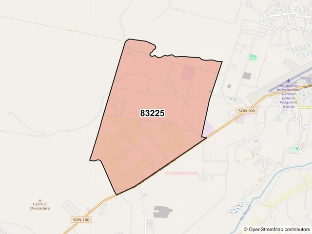 Mapa del código postal 83225, Hermosillo, Sonora
