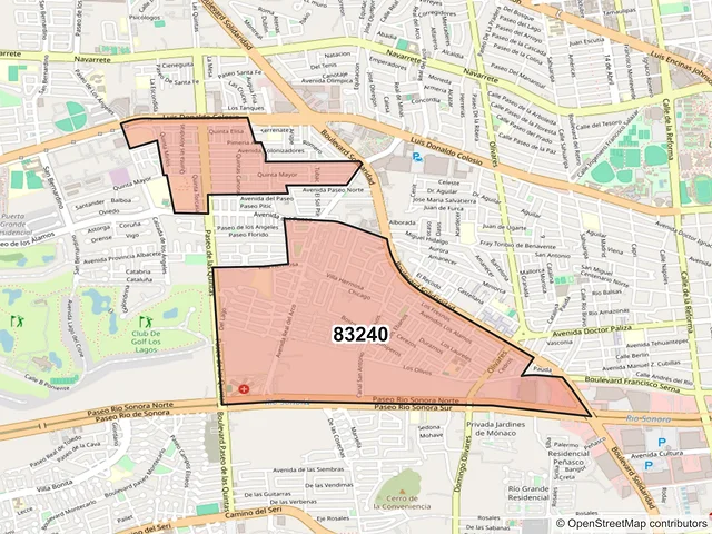 Mapa del código postal 83240, Hermosillo, Sonora
