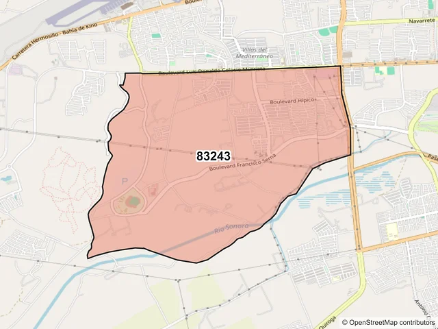 Mapa del código postal 83243, Hermosillo, Sonora