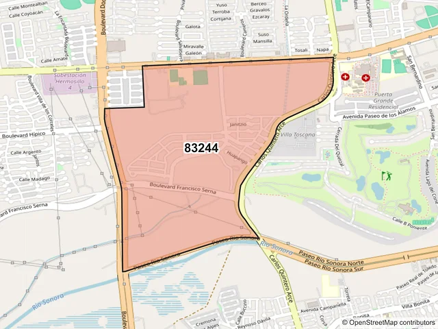 Mapa del código postal 83244, Hermosillo, Sonora
