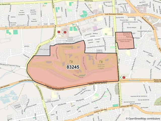Mapa del código postal 83245, Hermosillo, Sonora
