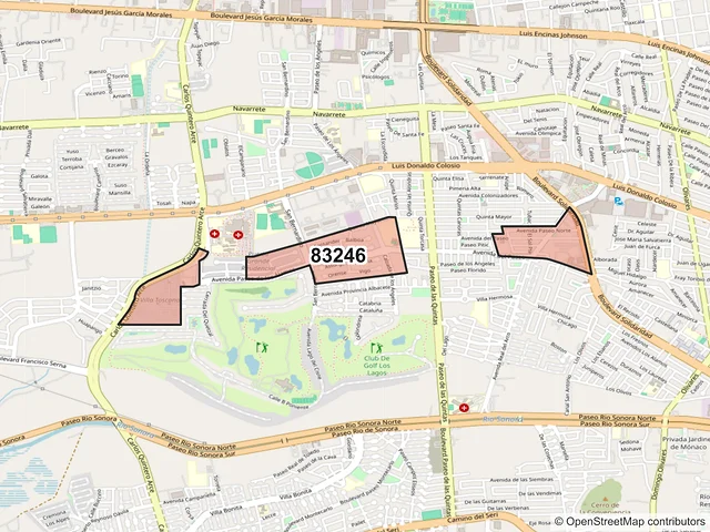 Mapa del código postal 83246, Hermosillo, Sonora