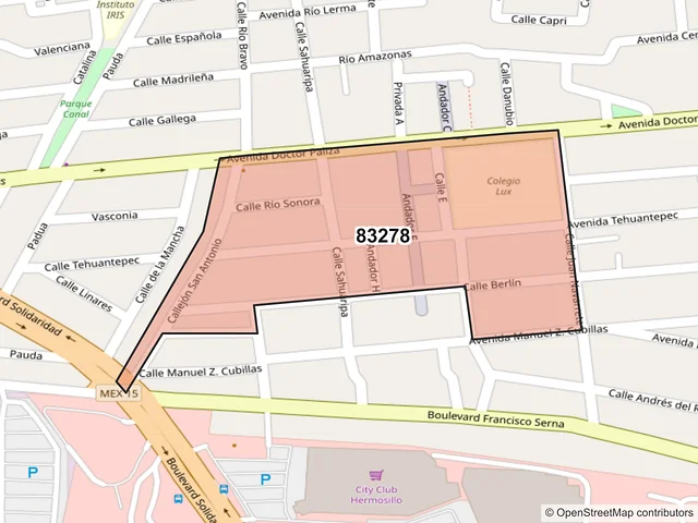 Mapa del código postal 83278, Hermosillo, Sonora