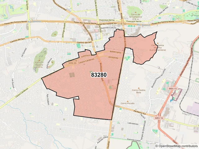 Mapa del código postal 83280, Hermosillo, Sonora
