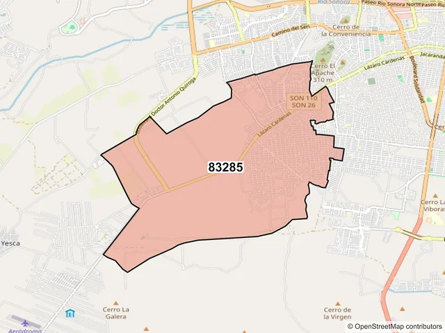 Mapa del código postal 83285, Hermosillo, Sonora
