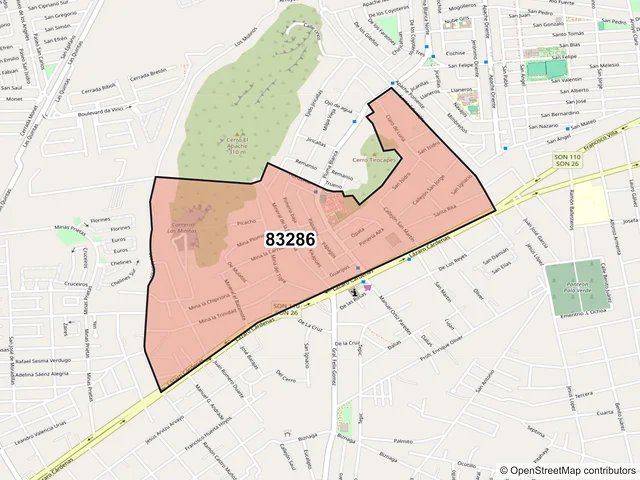 Mapa del código postal 83286, Hermosillo, Sonora