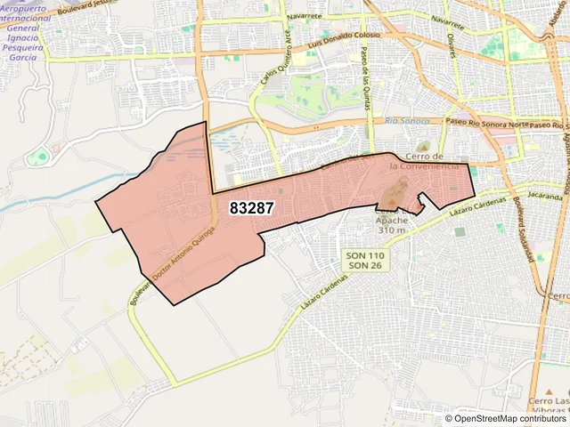 Mapa del código postal 83287, Hermosillo, Sonora