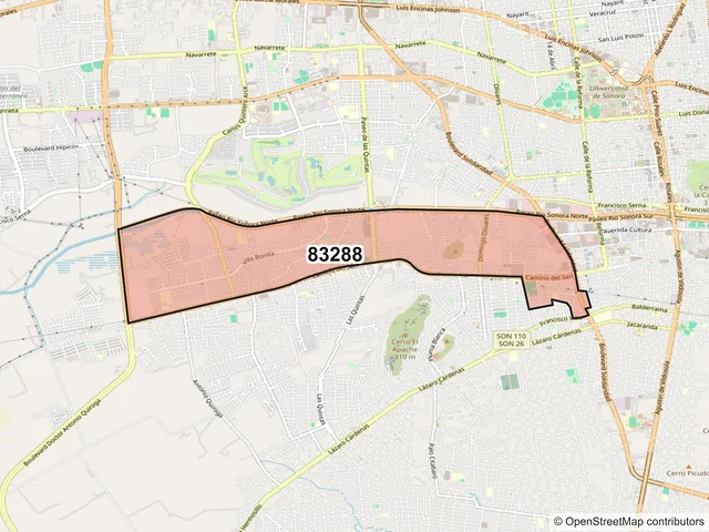 Mapa del código postal 83288, Hermosillo, Sonora